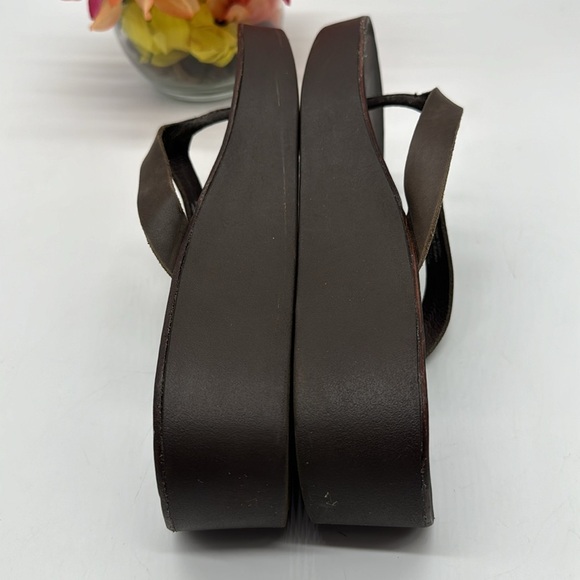 OluKai Ao Loa Brown Leather Platform Flip Flops Size 8 FFFT6817 - Picture 4 of 7